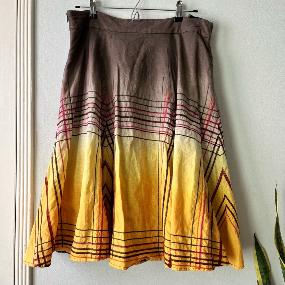 Kenar•dip-dyed embroidered full circle skirt•sz 10